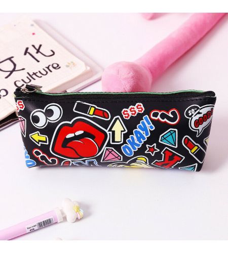 Black Case With Diamonds And Lipsticks Design Cosmetic Bag /travel Pouch / Pencil Pouch