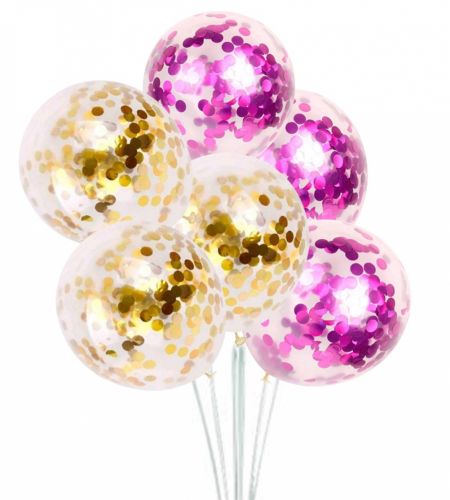 Gold & Pink Confetti Balloons - Pack Of 20 Pcs