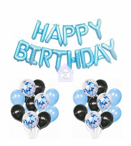 Happy Birthday Black & Light Blue - 61pcs Pack