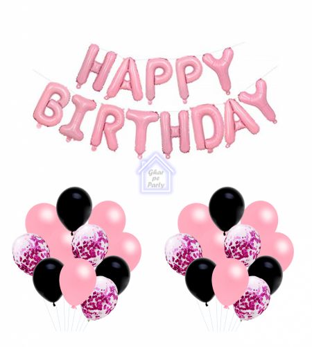 Happy Birthday Black & Light Pink - 61pcs Pack