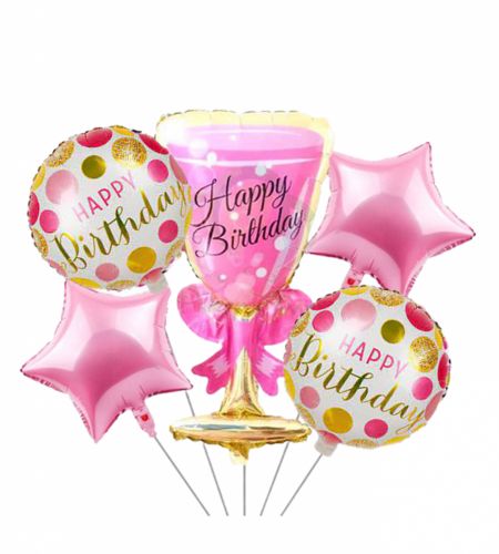 Happy Birthday Glass Foil Balloon Set Of 5 Pcs