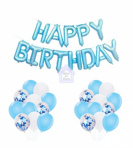 Happy Birthday White & Light Blue - 61pcs Pack