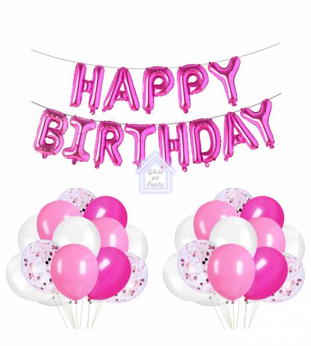 Happy Birthday White & Mix Pink - 61pcs Pack