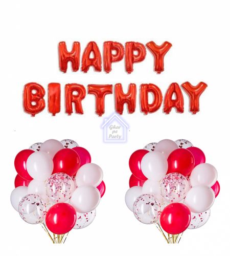 Happy Birthday White & Red - 61pcs Pack