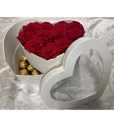Heart Box 2 Tier Hamper with Roses & Chocolates