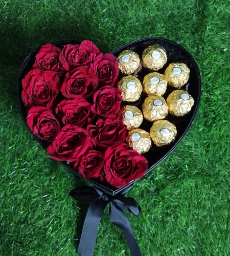 Heart Box 2 Tier Hamper with Roses, Chocolates, Soap & Candles