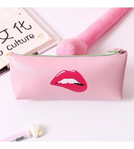 Pink Case With Red Lips Design Cosmetic Bag /Travel Pouch / Pencil Pouch (Pink)