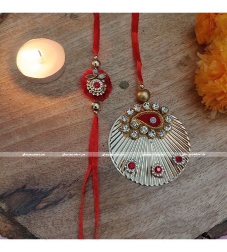 Kundan Stone Bhai Bhabhi Rakhi Set (Set of 2)