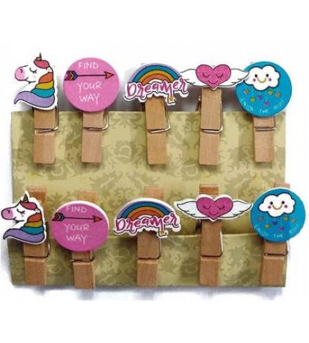 Mini Wooden Unicorn Clips With Rope