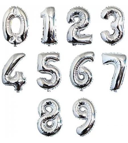 Number 0 To 9 - 16 Inch - Silver Foil Balloons
