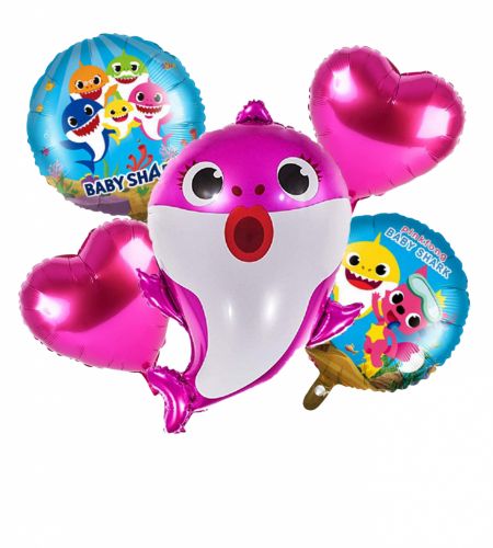 Pink Baby Shark Foil Balloon Set Of 5 Pcs
