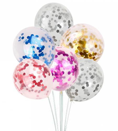 Silver, Gold, Blue, Pink, & Red Confetti Balloons - Pack of 20 pcs