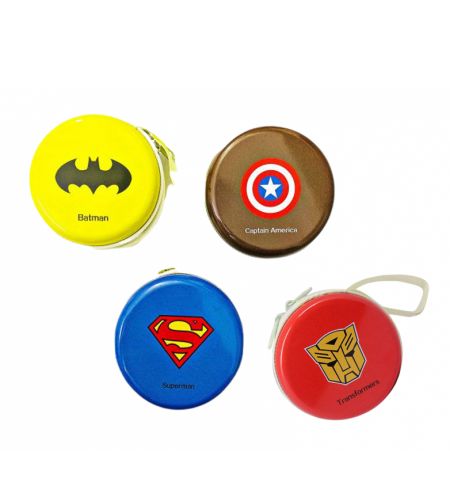 Super Hero Zipper Coin Bag, Earphones Case, Carrying Pouch, SD Card, and Pen Drive Holder - Pack of 4 Mix