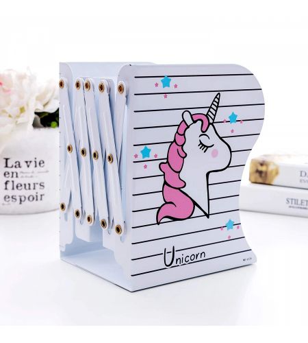 Unicorn Themed Retractable Foldable Metal Book Shelf | Holder | Bookend | Stand | Rack for Kids and Students